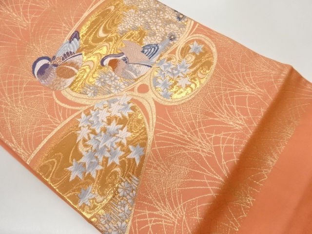 JAPANESE NAGOYA OBI / GOLD FOIL / WOVEN FLOWER
